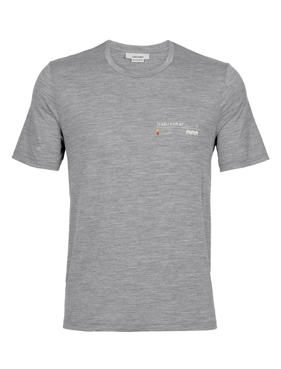 Men's Icebreaker Merino Tech Lite II Short Sleeve Alpine Zone T Shirts Gritstone Heather | CA 1769GSOL